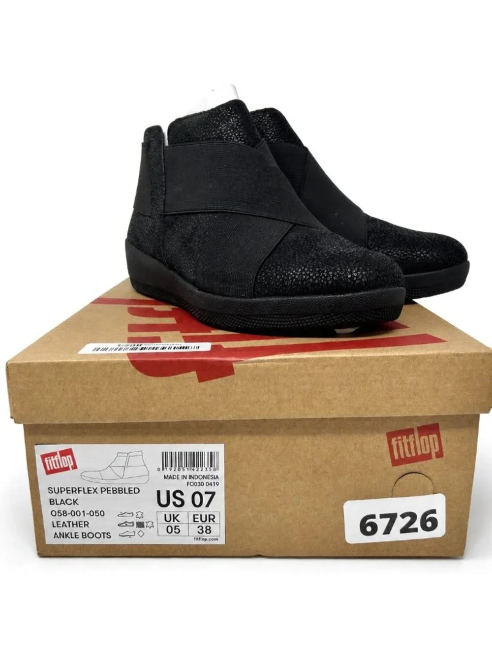 FitFlop Superflex Supportive Black Pebbled Leather Ankle Boots Womens 7 EU 38